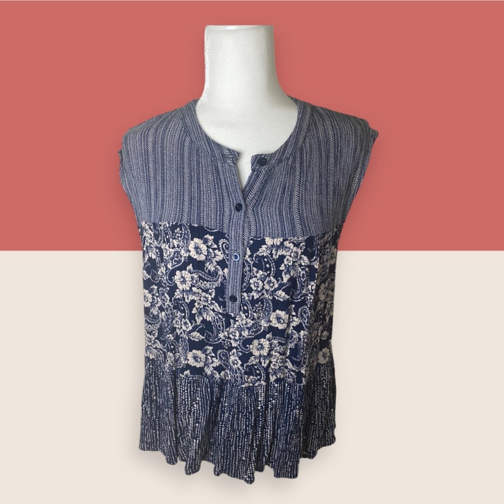 💙 BOHO TIERED MULTI FABRIC SWING TANK EVERLEIGH BLUE MEDIUM - Picture 2 of 5